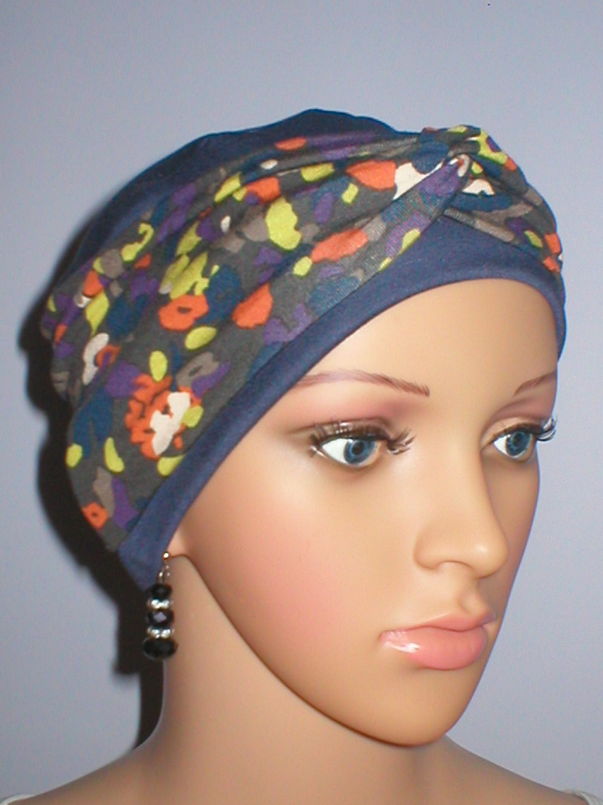Soft breathable comfortable chemo hat and removable twist headband - Tina steel colour palette