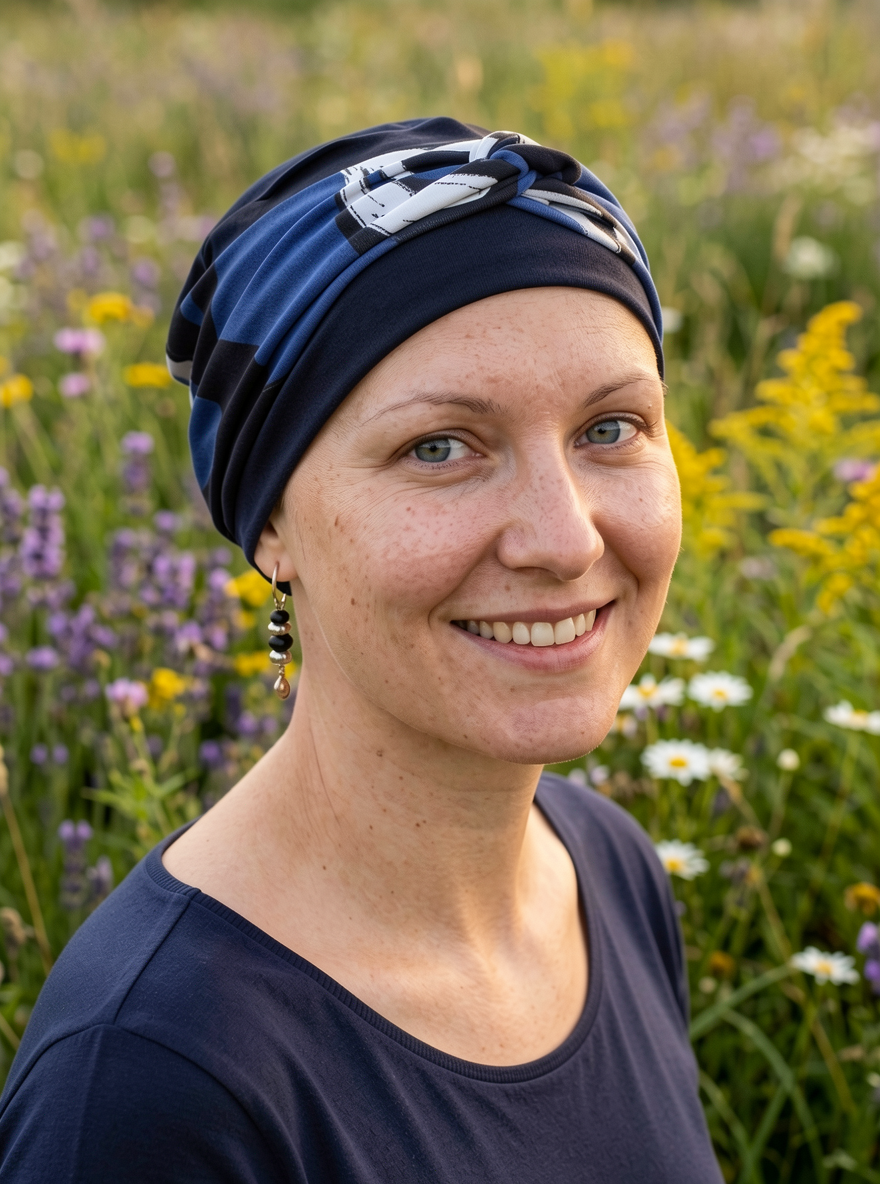 Soft comfy chemo hats for hair loss with removable twist headband - Tina navy royal art