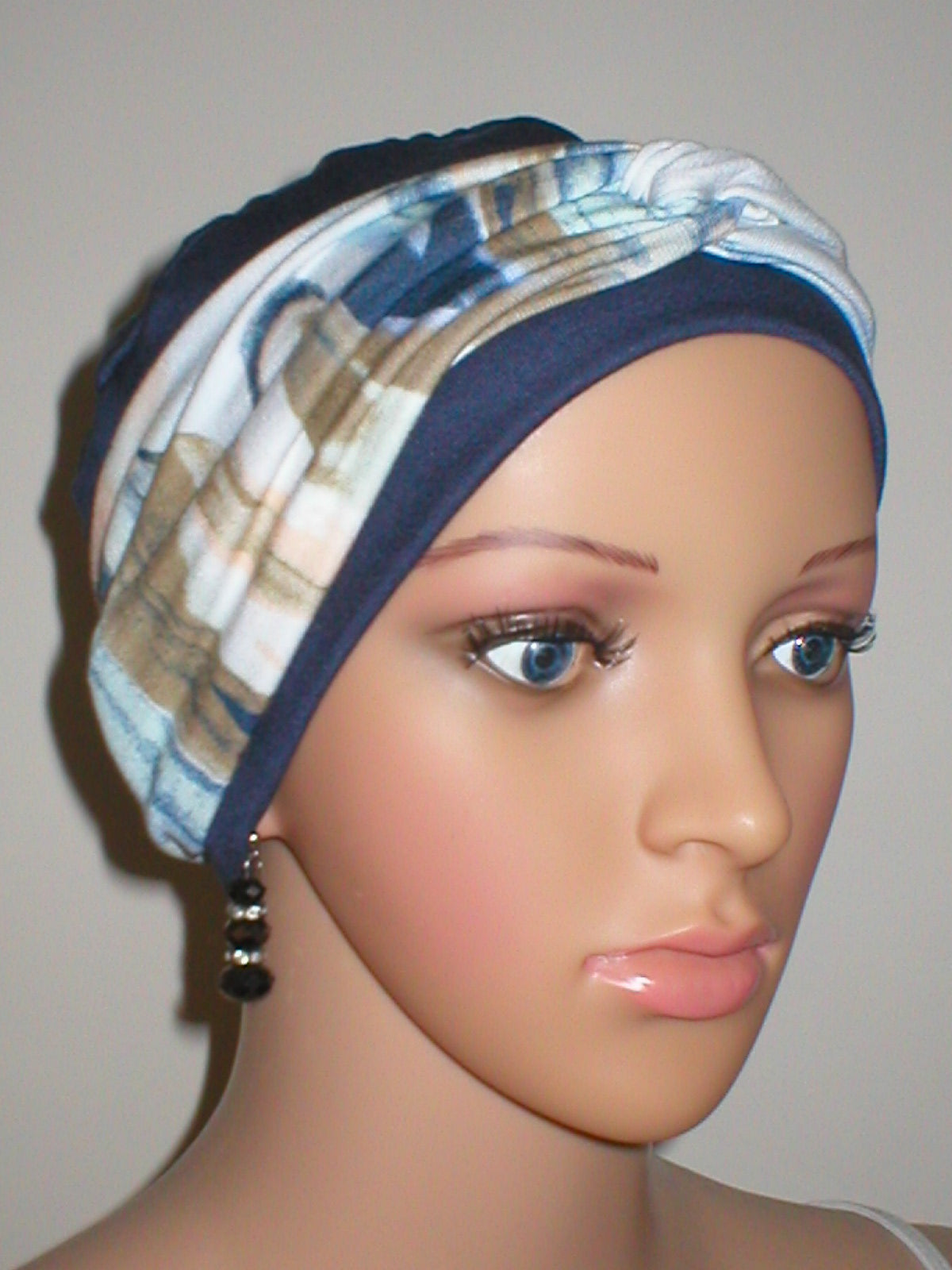 Soft breathable comfortable chemo hat and removable twist headband - Full coverage for cancer hairloss/Alopecia - Tina steel kaleidoscope