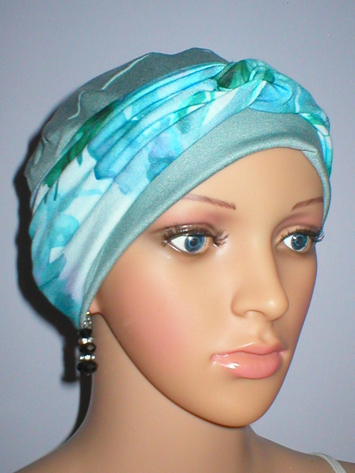 Comfy ladies chemo hat with interchangable twist headband - Tina duck egg pastel floral