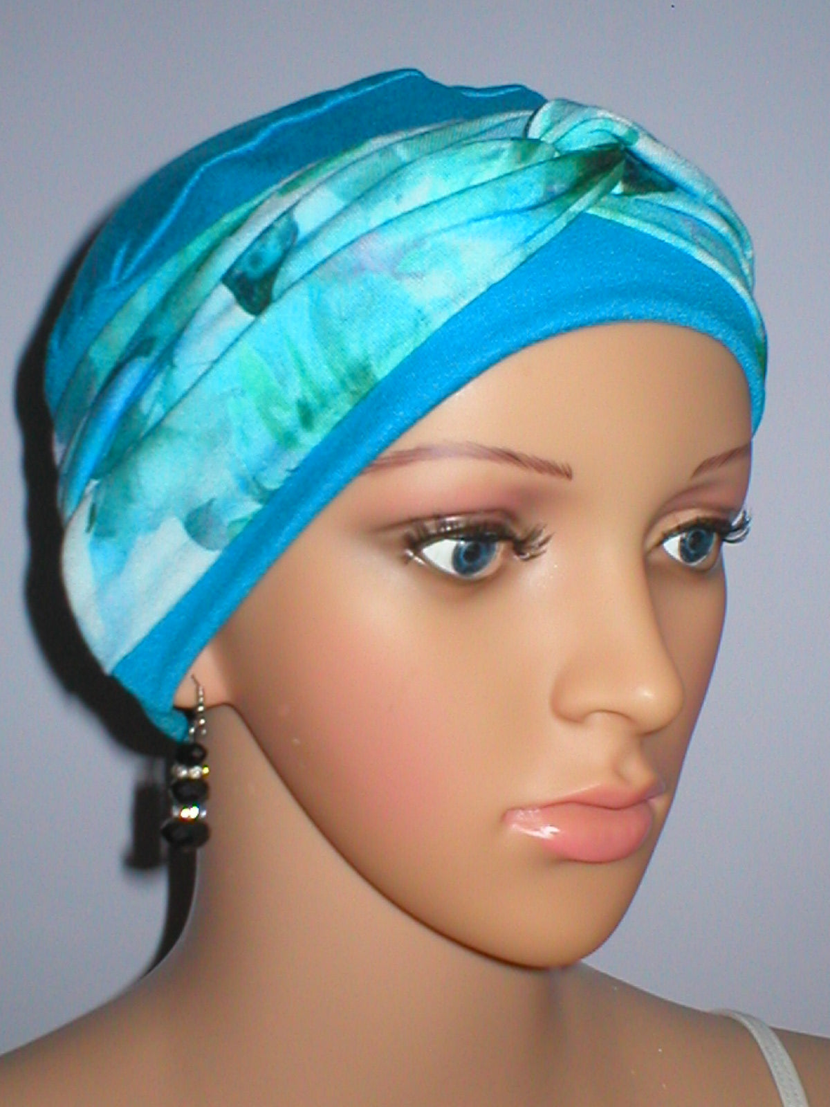 Lovely womens chemo hat with interchangable twist headband - Tina kingfisher pastel floral