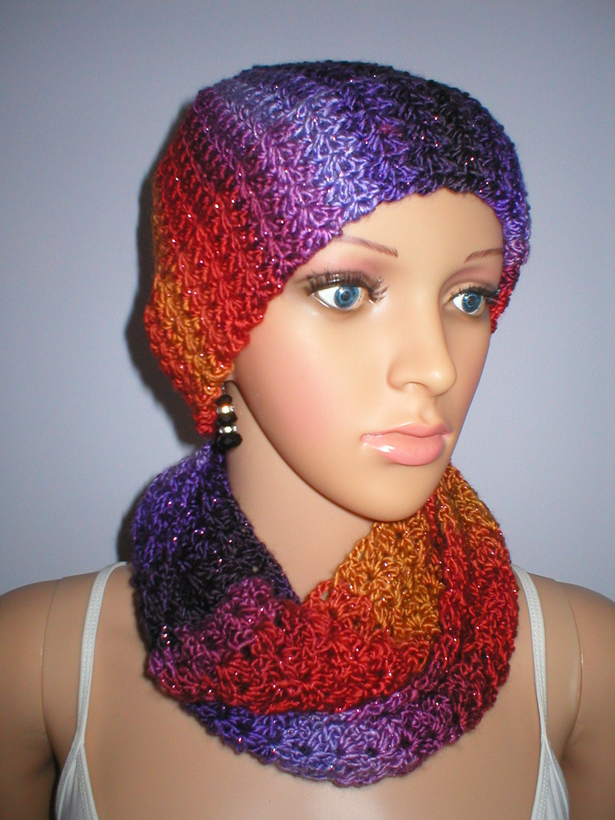 Soft sparkly hand crochet chemo beanie and infinity scarf - Foiled