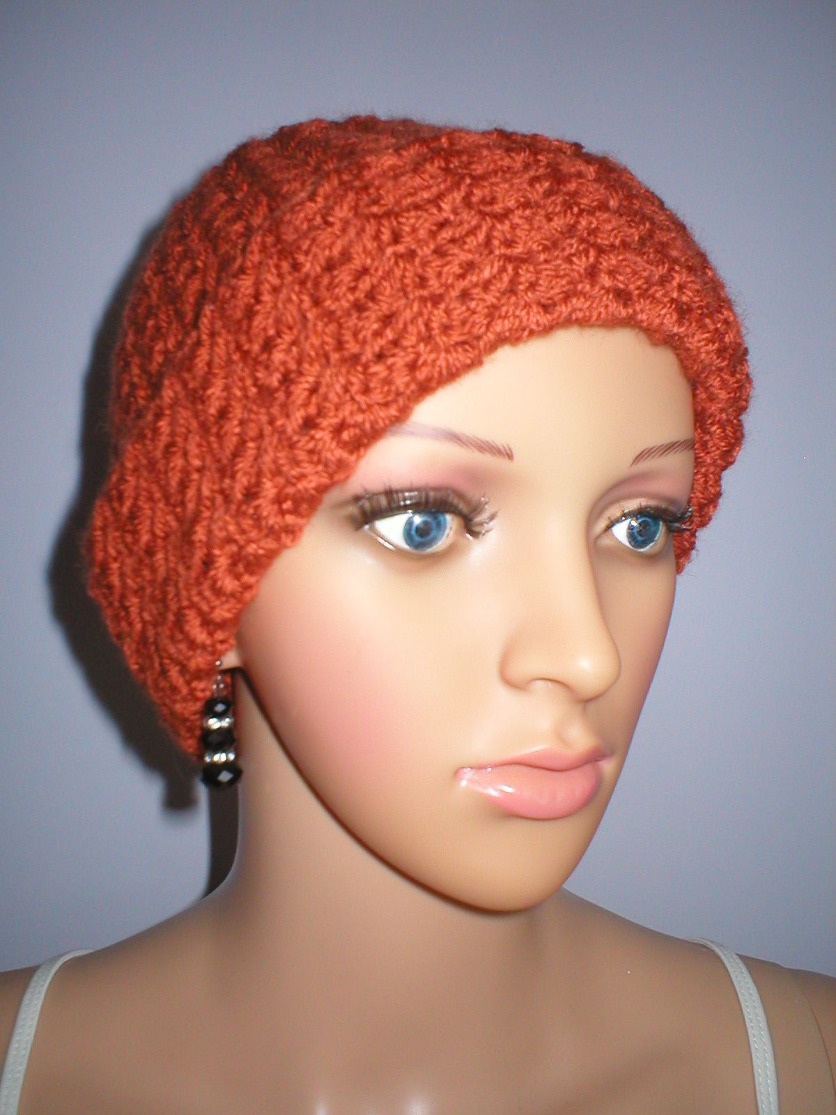 Supersoft hand crochet chunky beanie with turn up - Copper