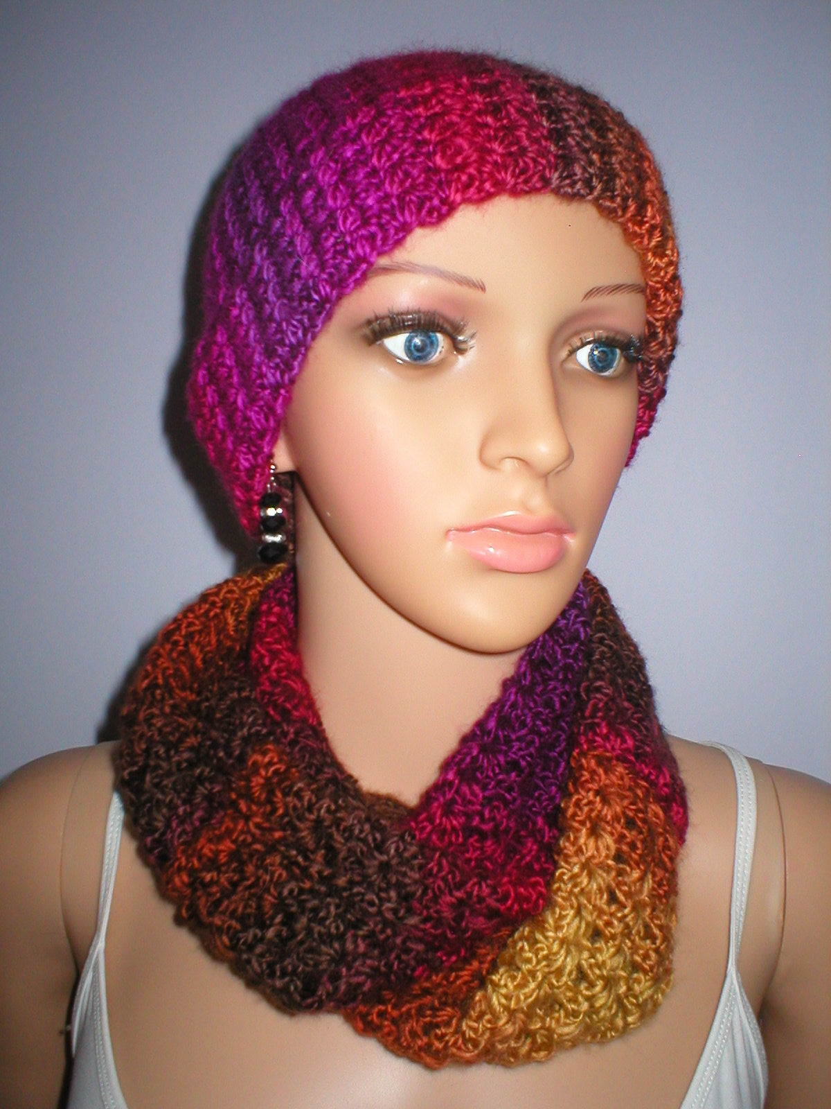 Soft sparkly hand crochet chemo beanie and infinity scarf - Fantasy