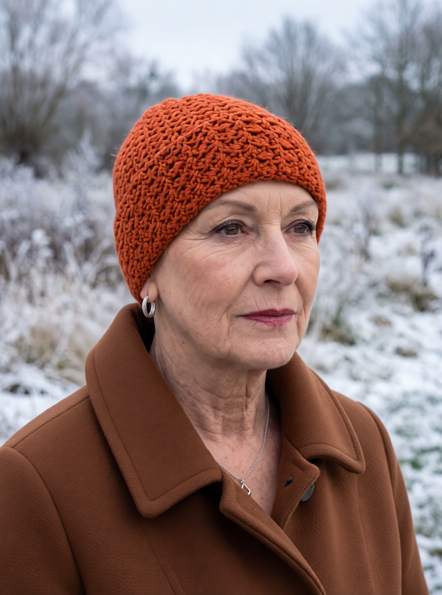 Supersoft hand crochet chunky beanie with turn up - Copper