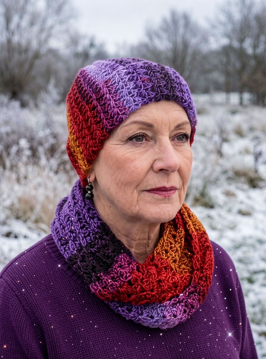 Soft sparkly hand crochet chemo beanie and infinity scarf - Foiled