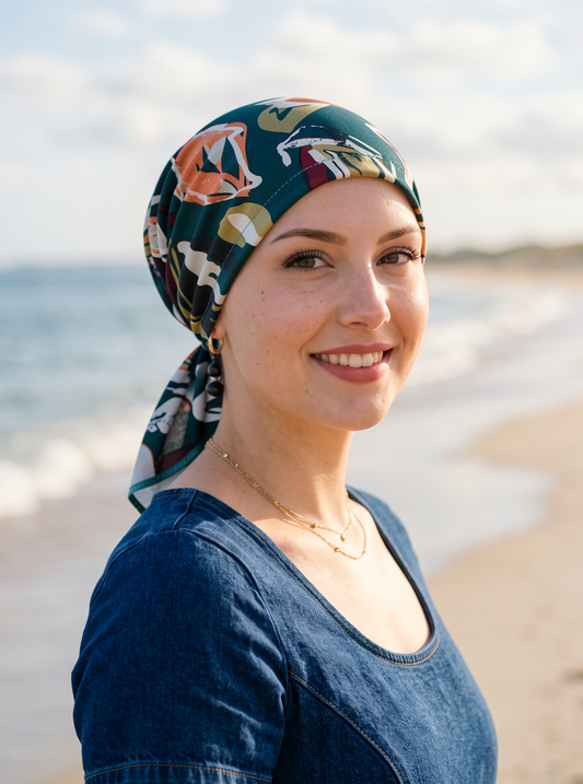 Soft lightweight chemo bandana - pre tied chemo scarf - Pippa teal lily