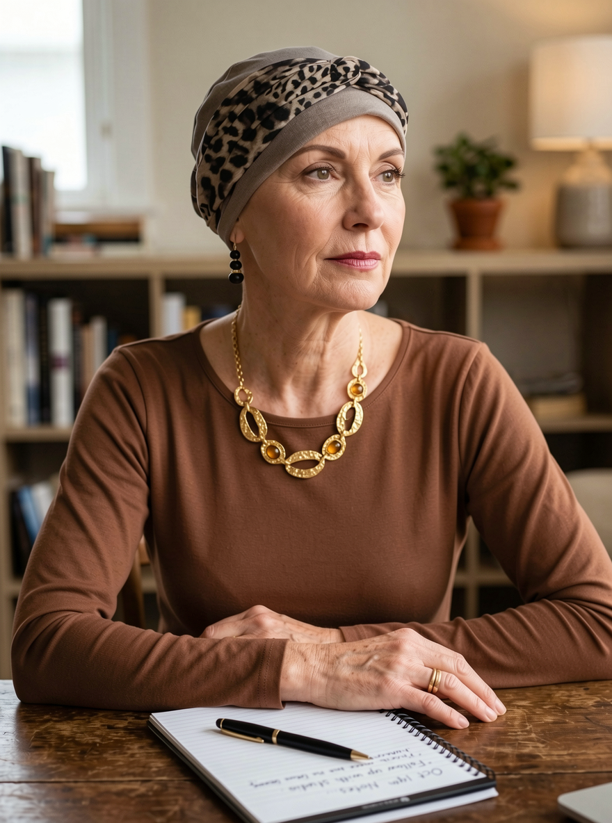 Ladies chemo hat with interchangable twist headband - Tina cappuccino cream black leopard