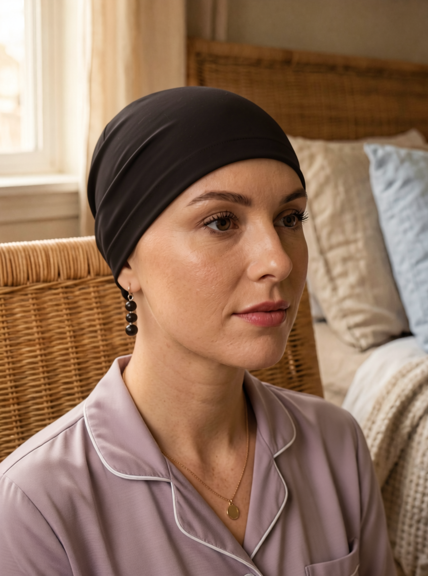 Soft lightweight comfortable chemo sleep hat/sleep cap - Chrissy Black