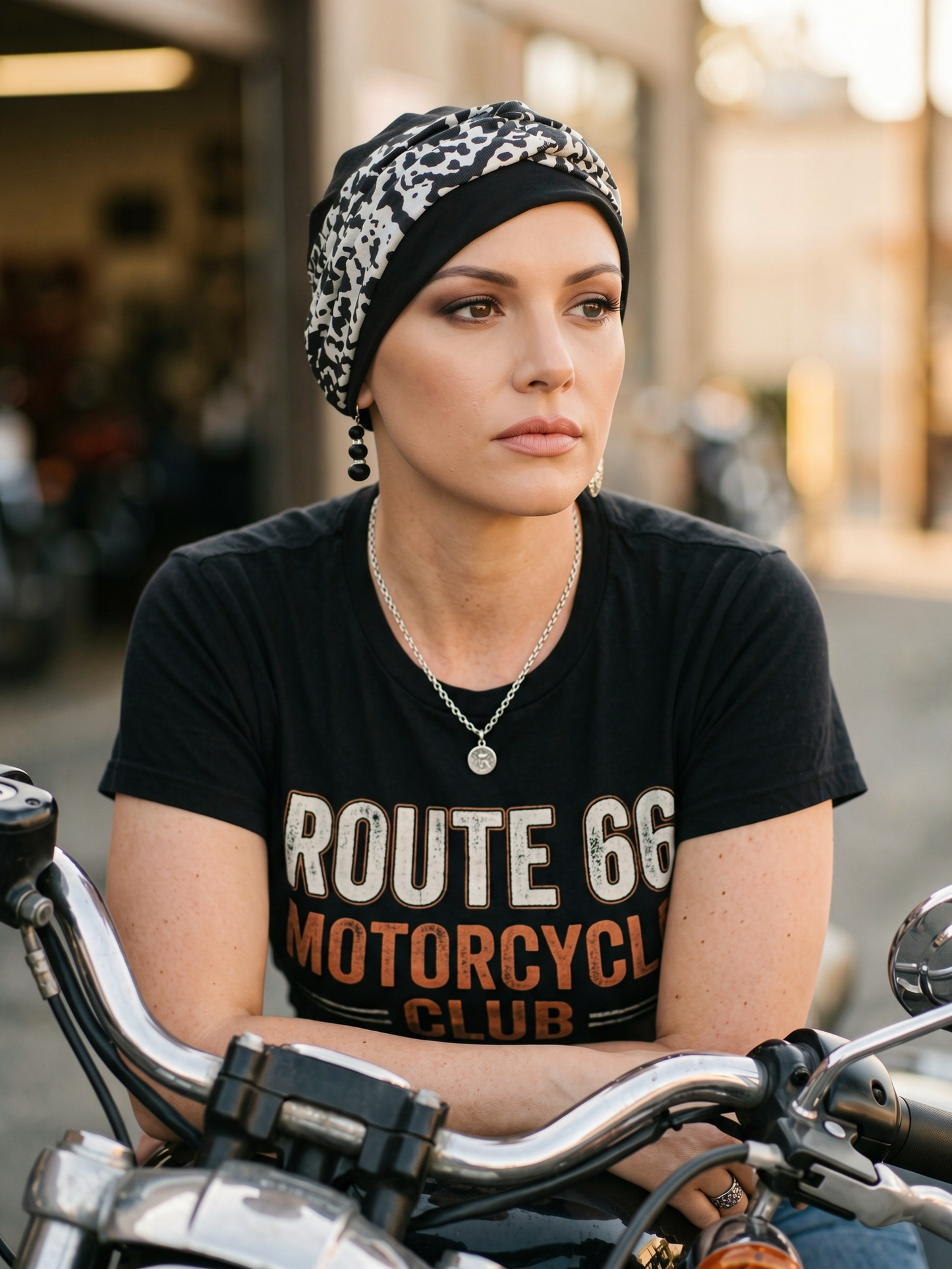 Soft comfy chemo hat with interchangable twist headband - Tina black white cheetah