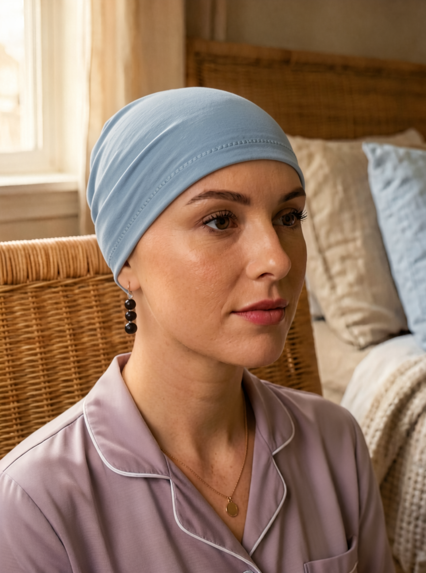 Soft lightweight comfortable chemo sleep hat/sleep cap - Chrissy Duck egg