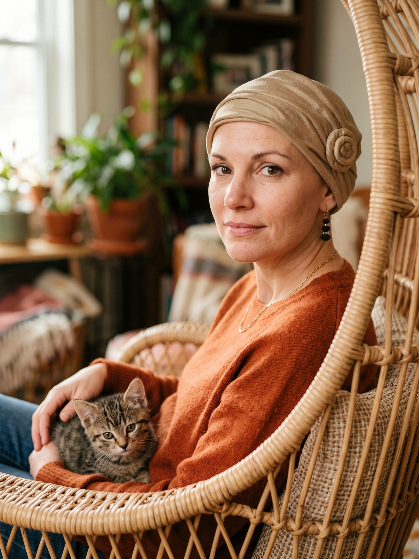 Soft jersey chemo hat and rose headband - Rosie caramel