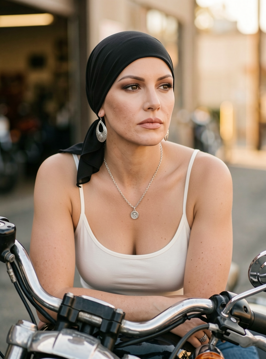 Soft lightweight jersey chemo bandana - pre tied chemo scarf - Kiki black