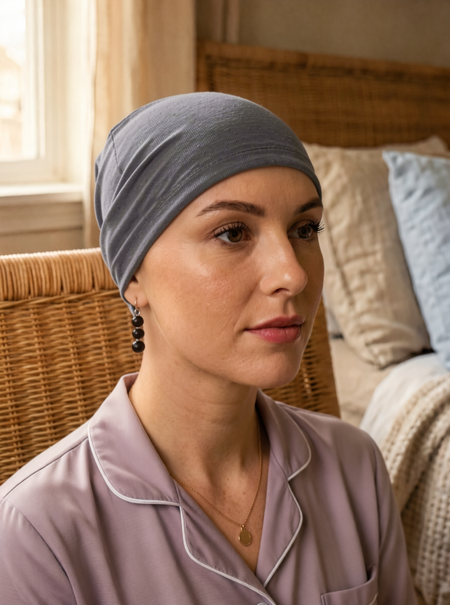 Soft lightweight comfortable chemo sleep hat/sleep cap - Chrissy Dark grey marl