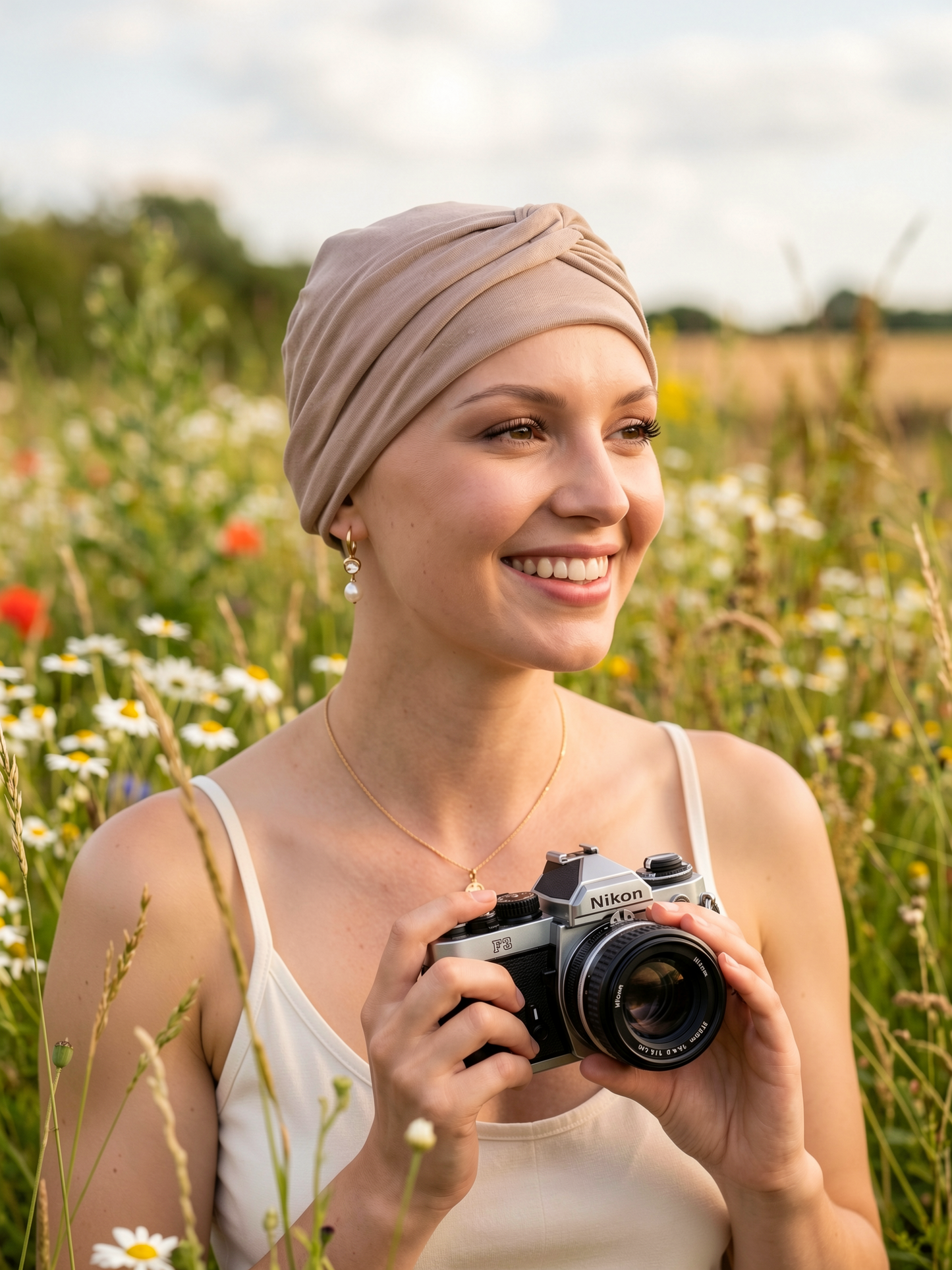 Soft jersey chemo hat for hair loss and removable twist headband - Suzie cappuccino