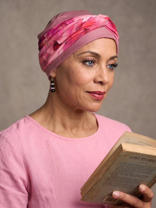 Soft comfortable chemo hats and removable headband - Tina rose pastel floral