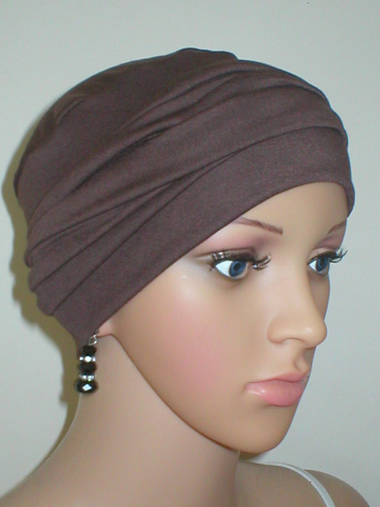 Soft breathable comfortable chemo hat and removable twist headband - Full coverage chemo headwear for cancer hairloss or Alopecia - Milly brown
