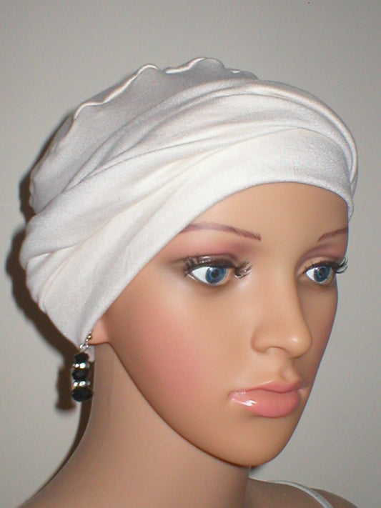 Soft breathable comfortable chemo hat and removable twist headband - Full coverage chemo headwear for cancer hairloss or Alopecia - MIlly cream