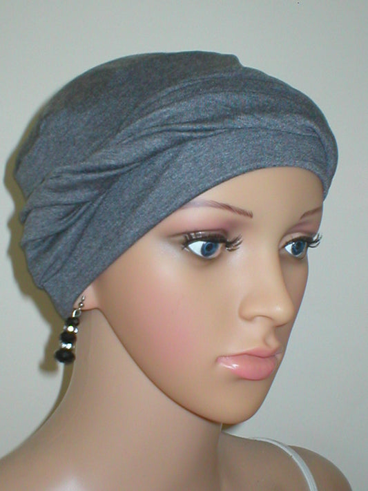 Soft breathable comfortable chemo hat and removable twist headband - Full coverage chemo headwear for cancer hairloss or Alopecia - Milly dark grey marl