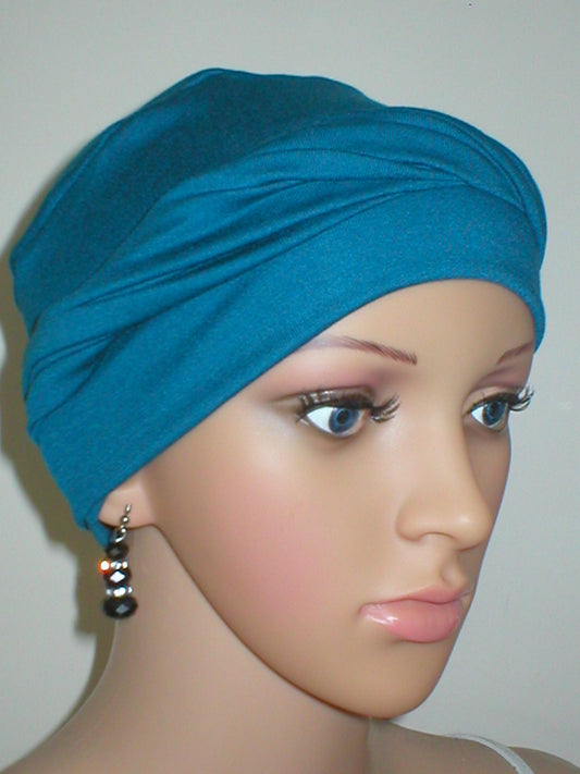 Soft breathable comfortable chemo hat and removable twist headband - Full coverage chemo headwear for cancer hairloss or Alopecia - Milly  teal