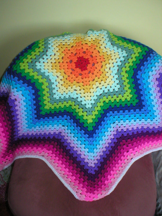 Soft hand crocheted lap blanket - Rainbow star blanket 41 inches