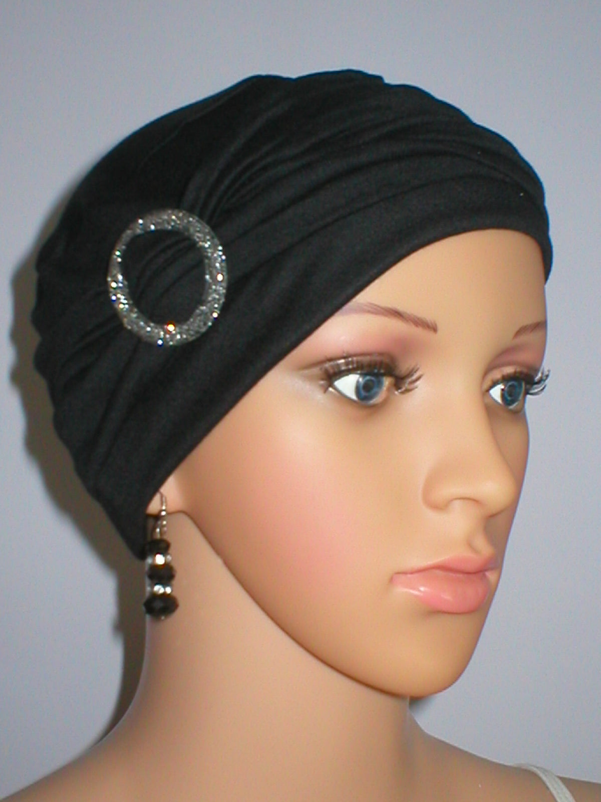 Soft jersey chemo hat and headband with sparkly buckle - Sophie silver black