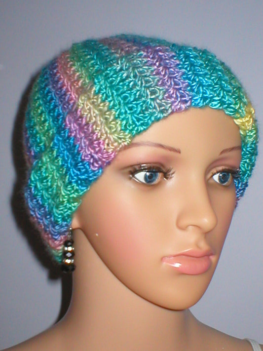 Supersoft hand crocheted beanie with turn up- Harmony