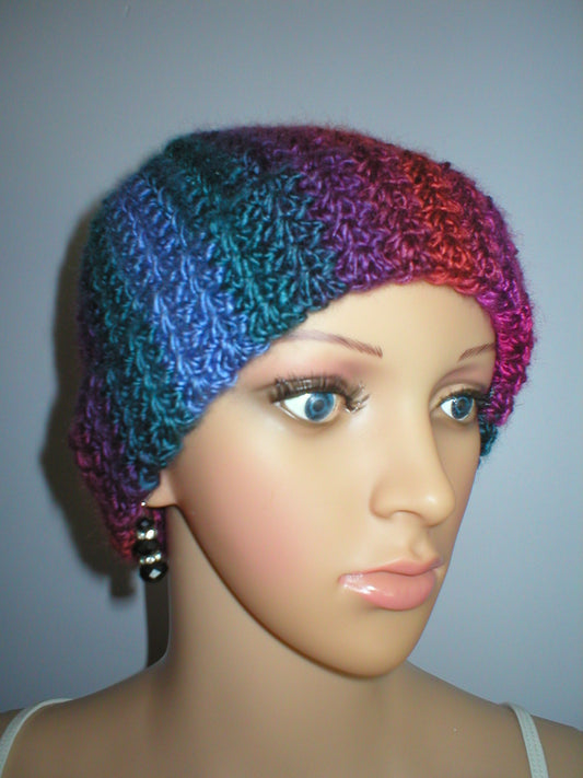 Hand crochet chemo heanie with turn up - Flame