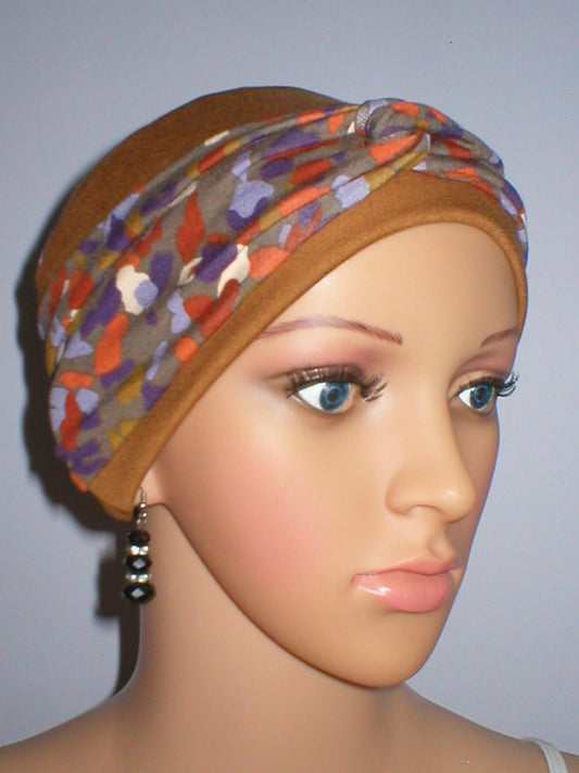 Soft jersey chemo hat and twist headband - Ochre autumn