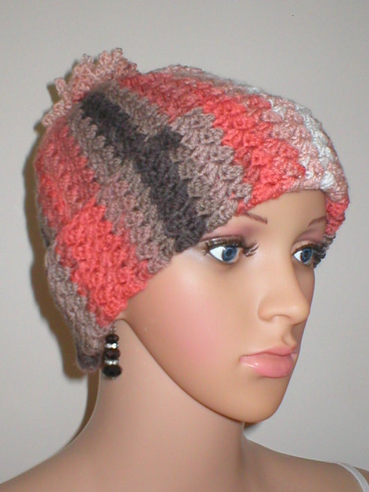 Soft hand crochet beanie hat woith crochet pom pom - Pomegranate