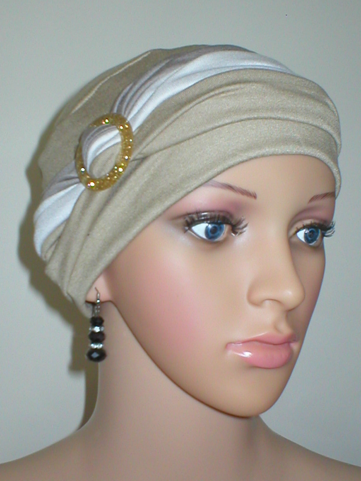Soft breathable comfortable chemo hat and removable twist headband - Full coverage chemo headwear for cancer hairloss - Dahlia camel