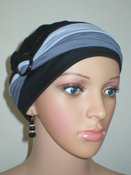Soft breathable comfortable chemo hat and removable twist headband - Full coverage chemo headwear for cancer hairloss - Dahlia black