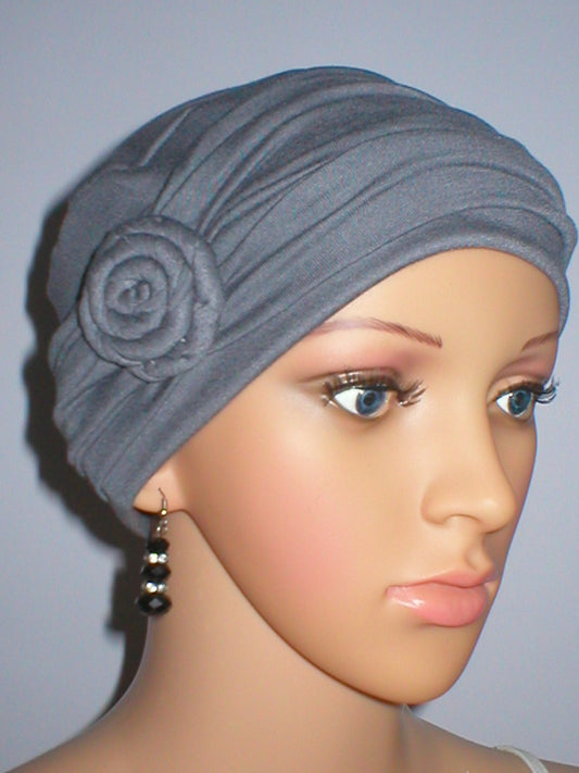 Soft chemo hat and removable rose headband - Rosie dark grey
