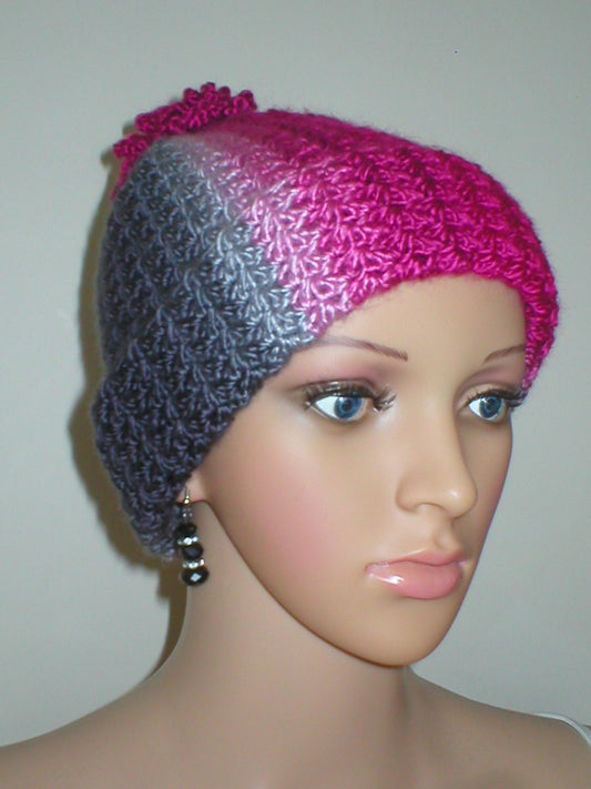 Supersoft hand crochet beanie hat with crochet pom pom - Moonbeam