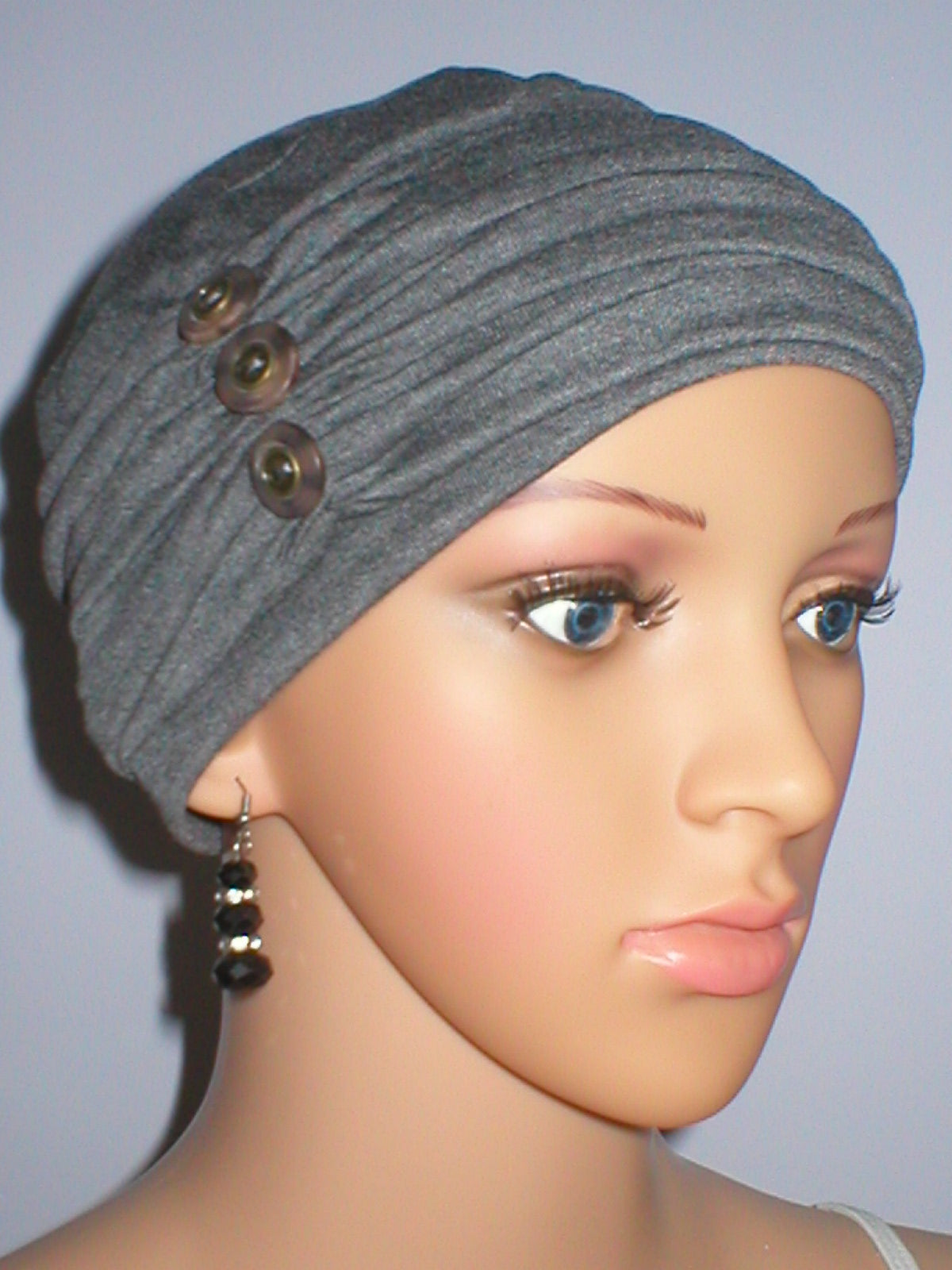 Soft chemo hat and removable tri button headband - Billie dark grey marl