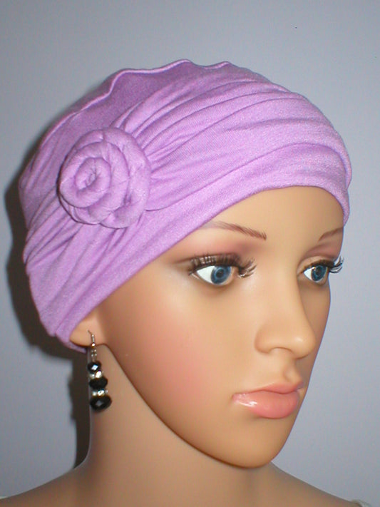 Soft jersey chemo hat and rose headband - Rosie lavender