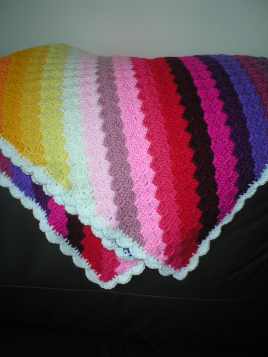 Soft hand crocheted lap blanket - Rainbow stripe 34x34 inches