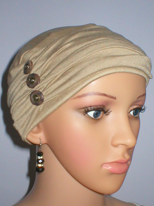 Soft chemo hat and removable tri button headband - Billie caramel