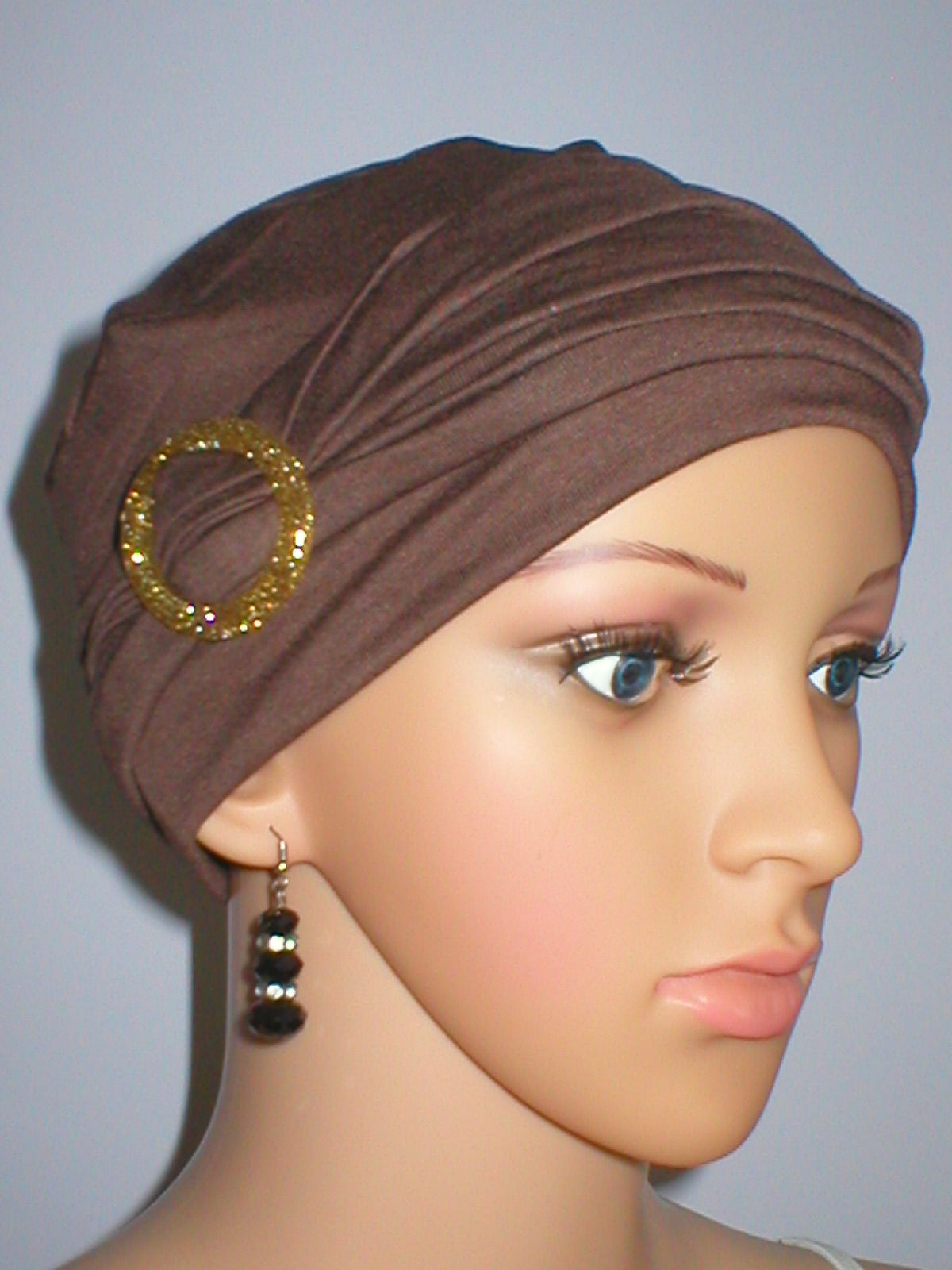 Soft jersey chemo hat and sparkly buckle headband - Sophie brown gold