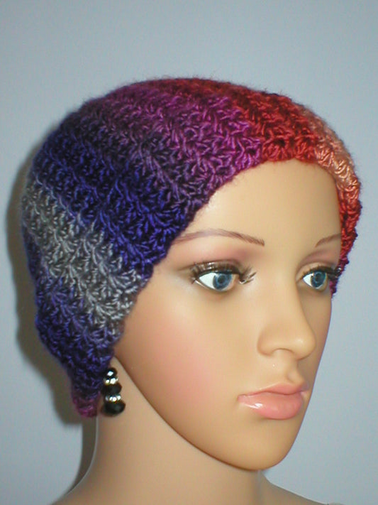 Hand crochet chemo heanie with turn up - Cosmic