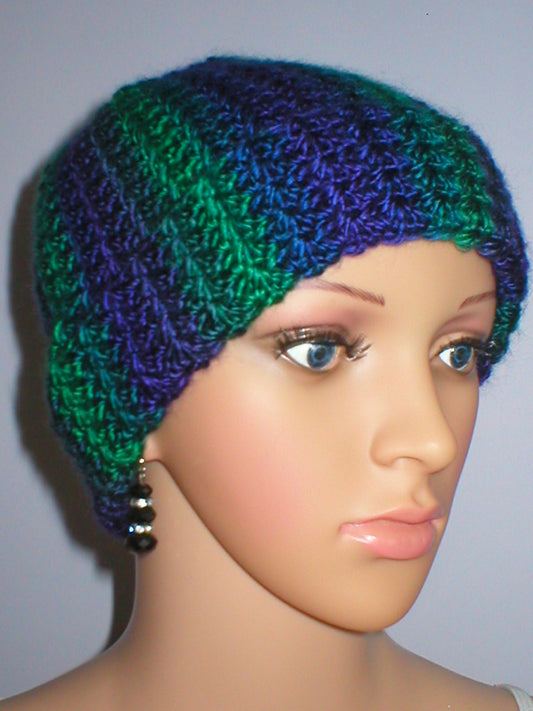 Hand crochet chemo heanie with turn up - Deep
