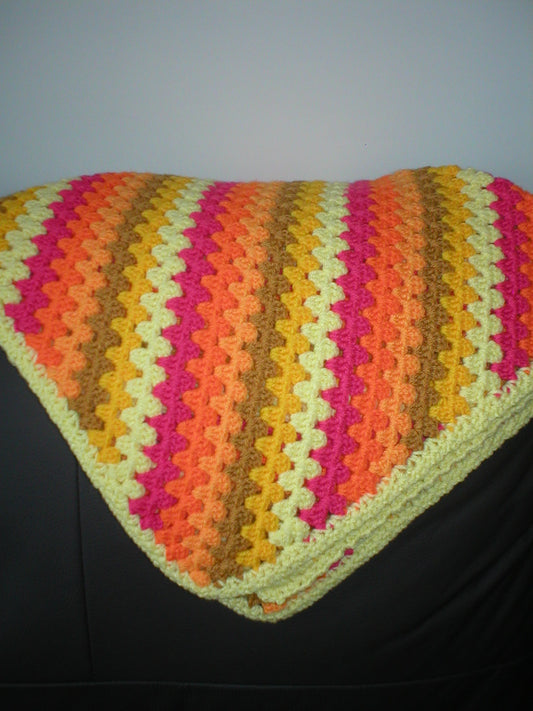 Soft hand crocheted lap blanket - Sunshine stripe 30x30 inches
