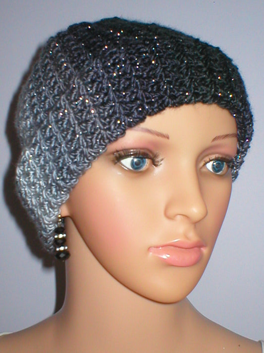 Soft hand crochet sparkle chemo beanie - Shadow