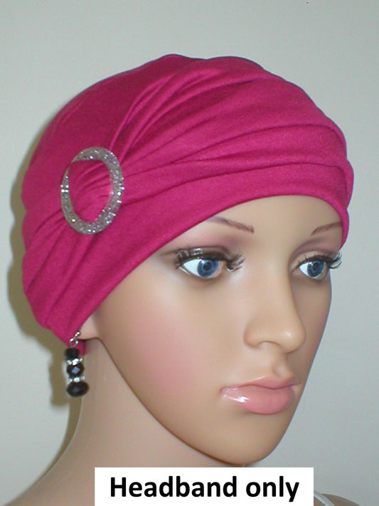Softjersey headband with buckle - chemo hat accessory - Sophie cherry silver
