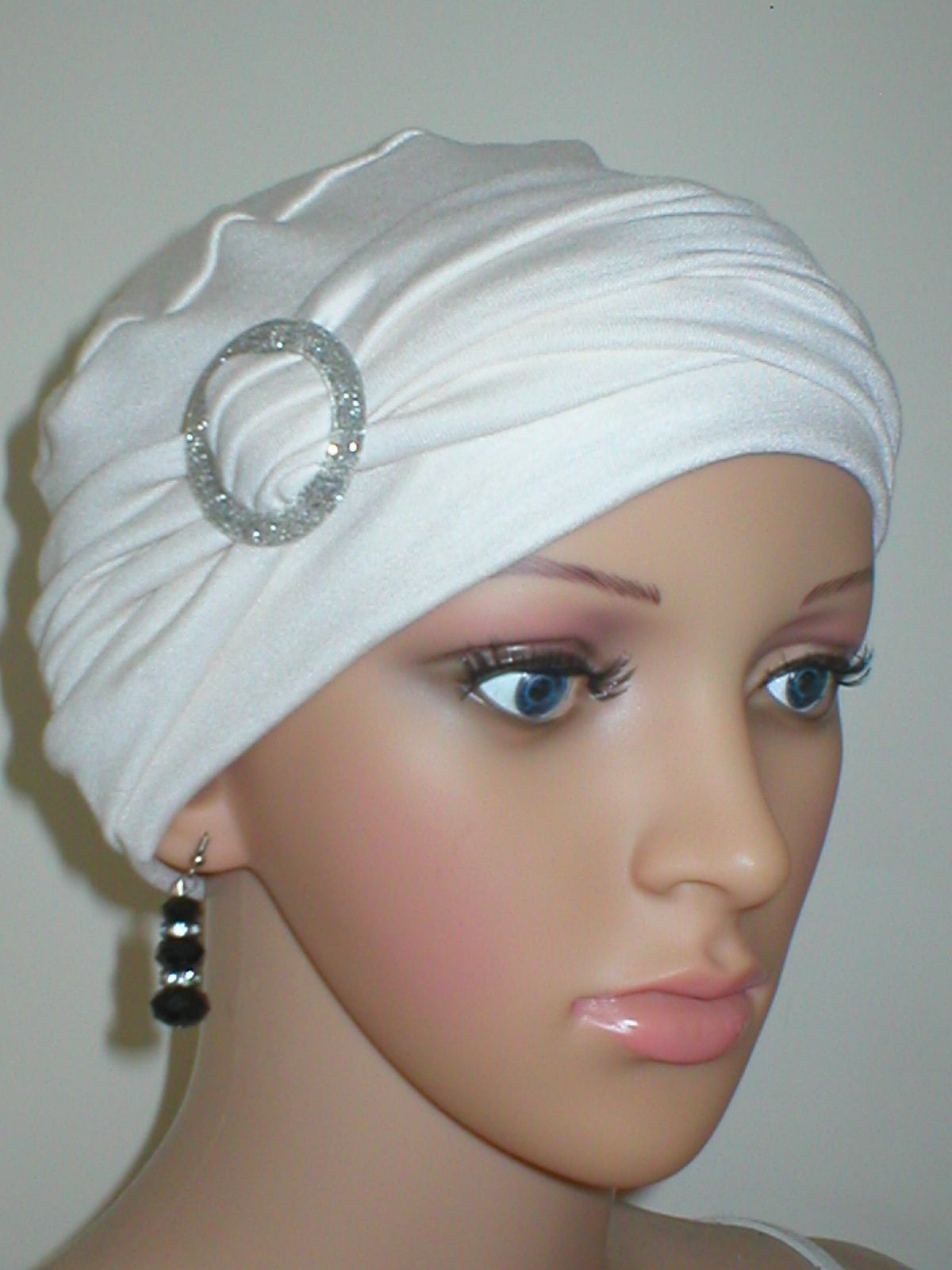 Soft breathable comfortable chemo hat and removable buckle headband - Full coverage chemo headwear for cancer hairloss or Alopecia - Sophie cream silver