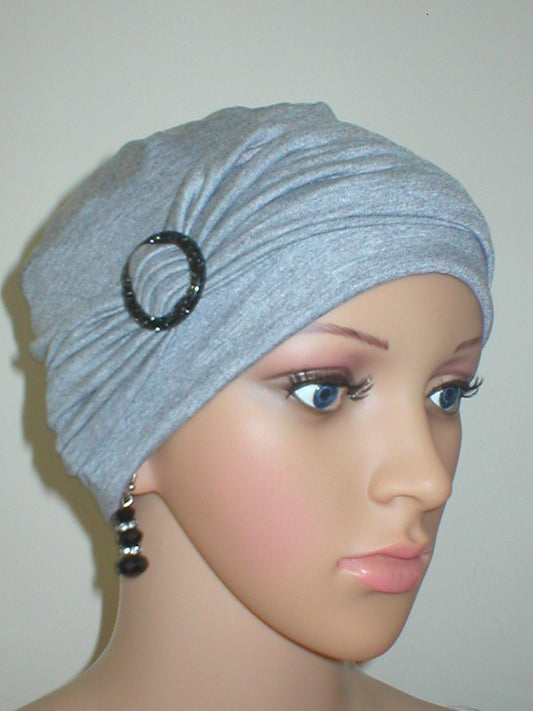 Soft breathable comfortable chemo hat and removable buckle headband - Full coverage chemo headwear for cancer hairloss or Alopecia - Sophie lt marl black