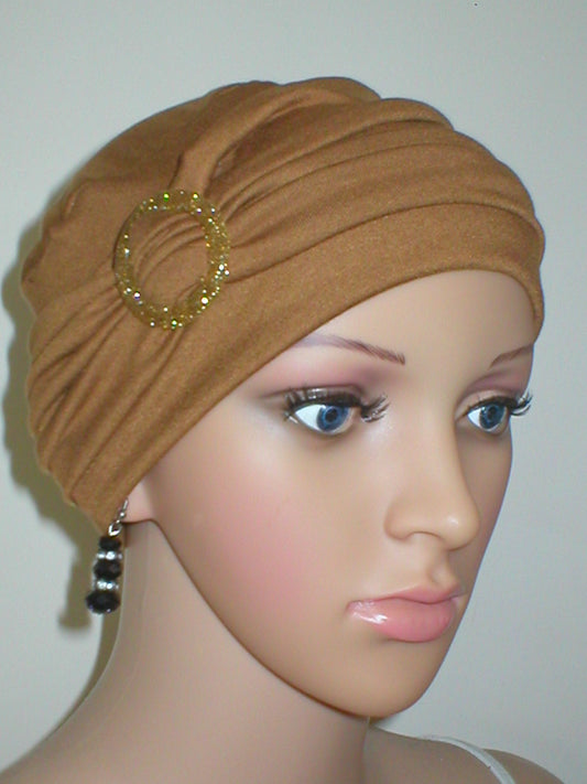 Soft breathable comfortable chemo hat and removable buckle headband - Full coverage chemo headwear for cancer hairloss or Alopecia - Sophie - ochre gold