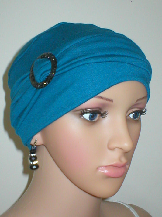 Soft breathable comfortable chemo hat and removable buckle headband - Full coverage chemo headwear for cancer hairloss or Alopecia - Sophie teal black