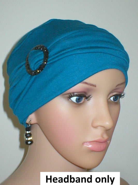 Soft jersey headband with buckle - chemo hat accesory - Sophie teal black
