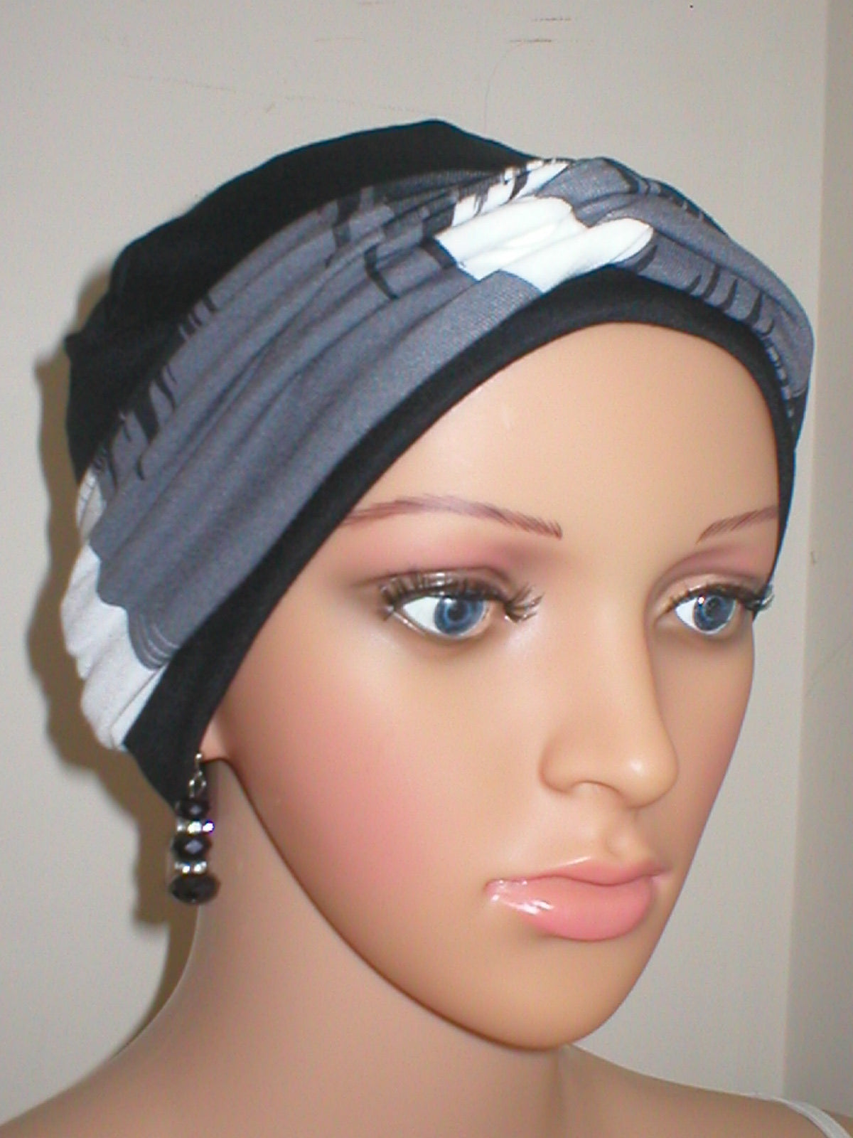 Soft comfortable breathable chemo hat and removable twist headband - Tina black brushstrokes